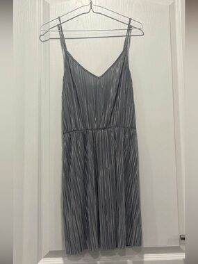 Forever 21 Silver Pleated Strapless Spaghetti Strap Dress